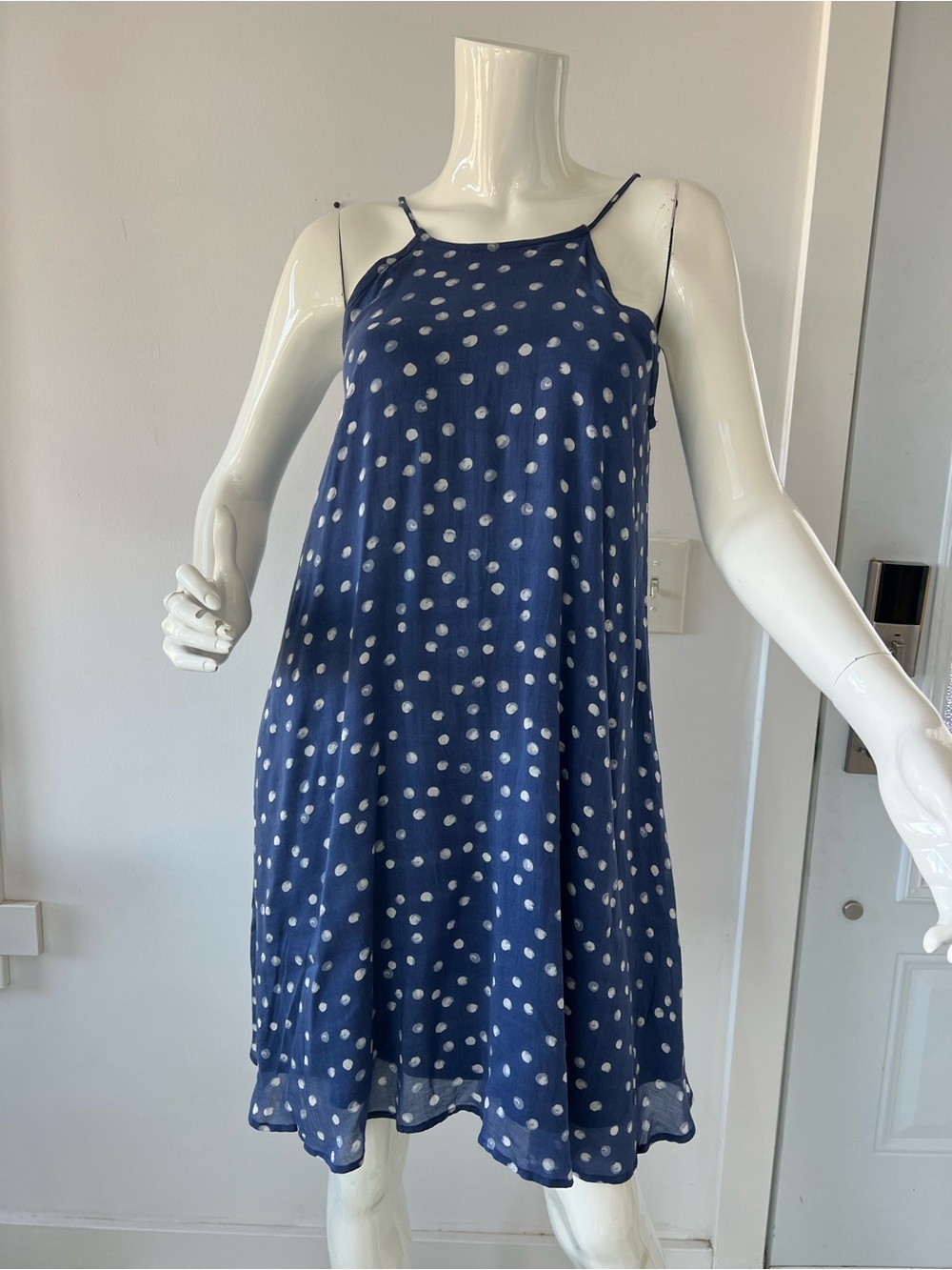 Anthropologie cloth & stone  Navy polka dot Mini dress Flowy Made in USA